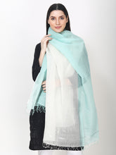 Load image into Gallery viewer, Silk cotton stole in white and light blue colour