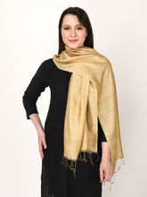 Load image into Gallery viewer, Handwoven Gold Tussar & Viscose Stole – Bhagalpur Silk Blend