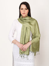 Load image into Gallery viewer, Green tussar and viscose stole