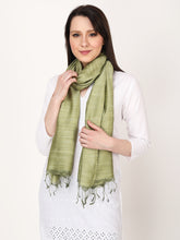 Load image into Gallery viewer, Green tussar and viscose stole