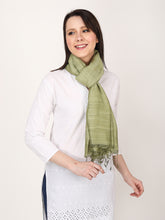 Load image into Gallery viewer, Green tussar and viscose stole