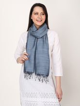 Load image into Gallery viewer, Handwoven Blue Tussar & Viscose Stole – Bhagalpur Silk Blend