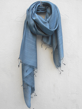 Load image into Gallery viewer, Handwoven Blue Tussar & Viscose Stole – Bhagalpur Silk Blend