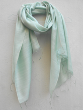 Load image into Gallery viewer, Handwoven Light Turquoise Tussar & Viscose Stole – Bhagalpur Silk Blend