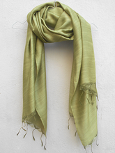 Load image into Gallery viewer, Green tussar and viscose stole