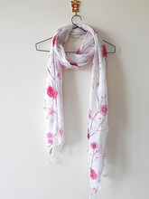 Load image into Gallery viewer, Pink Floral Digital Print Silk and Cotton stole
