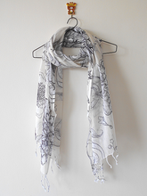 Load image into Gallery viewer, Black, White and Beige Floral Digital Print Silk and Cotton stole