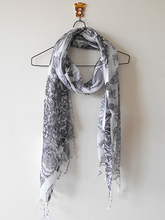 Load image into Gallery viewer, Black and White Floral Digital Print Silk and Cotton stole