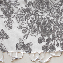 Load image into Gallery viewer, Black and White Floral Digital Print Silk and Cotton stole