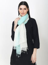 Load image into Gallery viewer, Silk cotton stole in white and light blue colour
