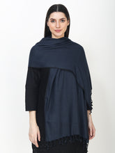 Load image into Gallery viewer, Woven design pure cotton dark blue stole
