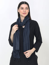 Load image into Gallery viewer, Woven design pure cotton dark blue stole
