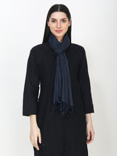Load image into Gallery viewer, Woven design pure cotton dark blue stole
