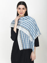 Load image into Gallery viewer, Checked pure grey and blue cotton stole

