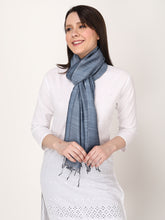 Load image into Gallery viewer, Handwoven Blue Tussar &amp; Viscose Stole – Bhagalpur Silk Blend
