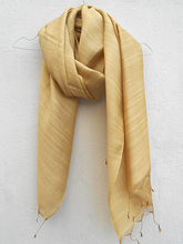 Load image into Gallery viewer, Handwoven Gold Tussar &amp; Viscose Stole – Bhagalpur Silk Blend
