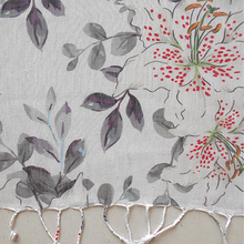 Load image into Gallery viewer, Grey and Purple Floral Digital Print Silk and Cotton stole
