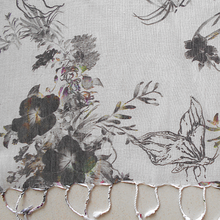 Load image into Gallery viewer, Black, White and Green Floral Digital Print Silk and Cotton stole
